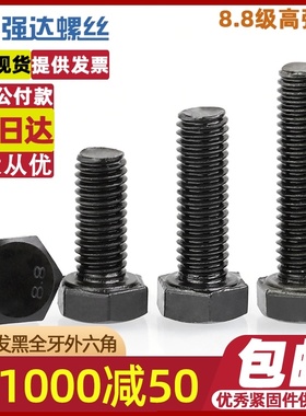 M20M22M24 8.8级高q强度全牙外六角螺栓黑色螺丝钉*140x200 GB578