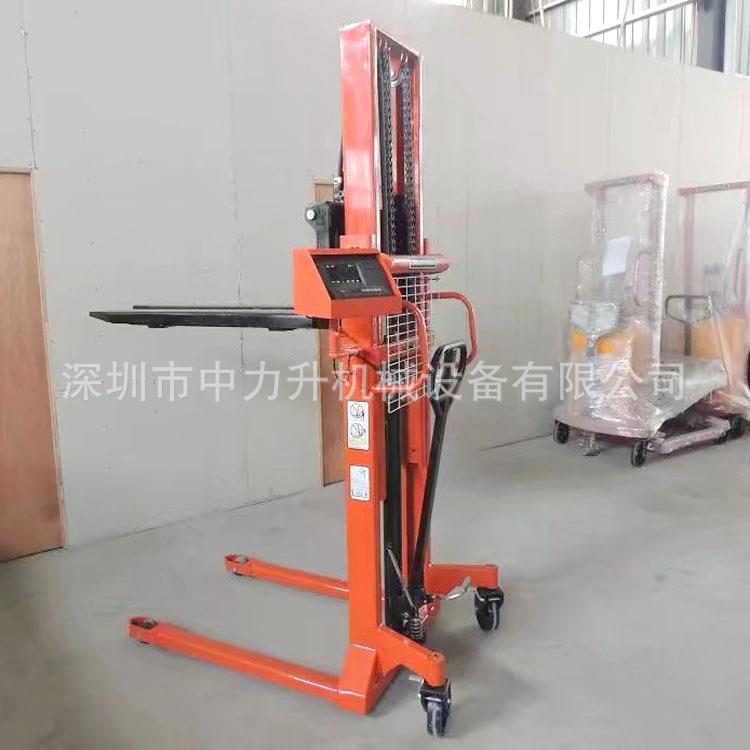 1吨2吨电子称手动堆高车手动叉车称重防爆液压堆垛车升高车