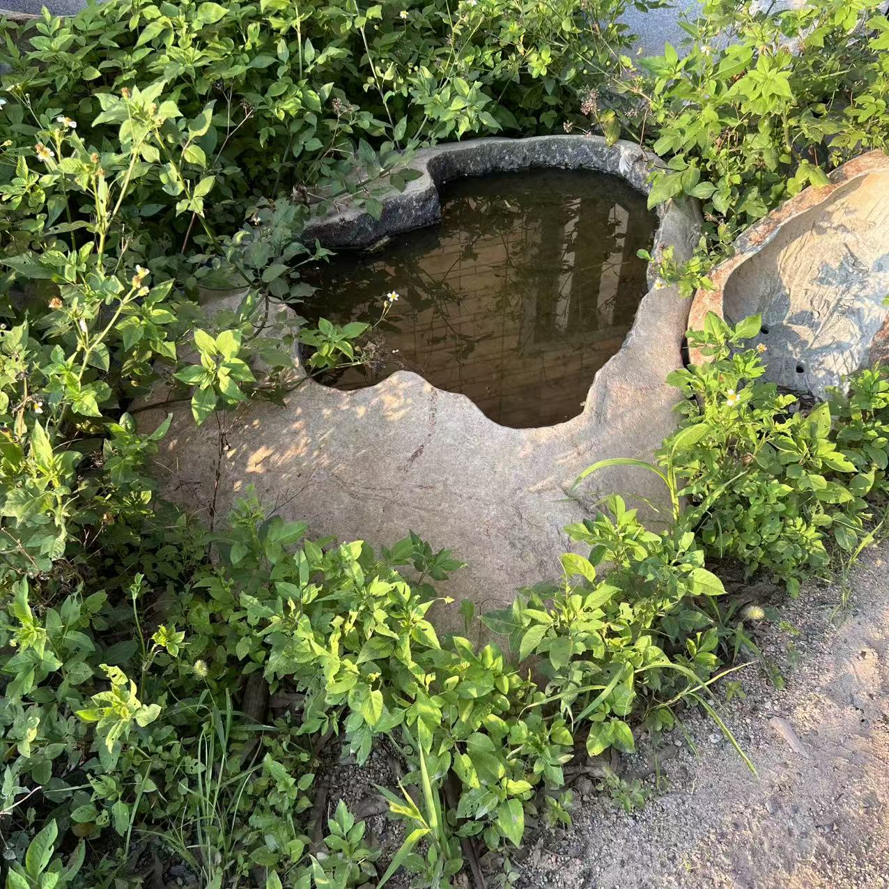 石雕流水钵黑山石日式枯山水景观庭院造景水系石盆水池喷泉摆件