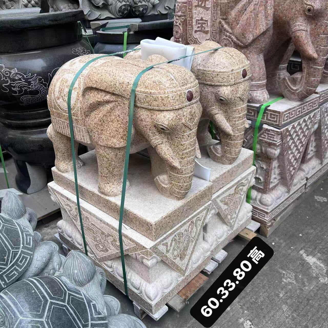 80高古典中式石雕大象一对精雕工艺品家居装饰摆件镇宅汉白玉石雕