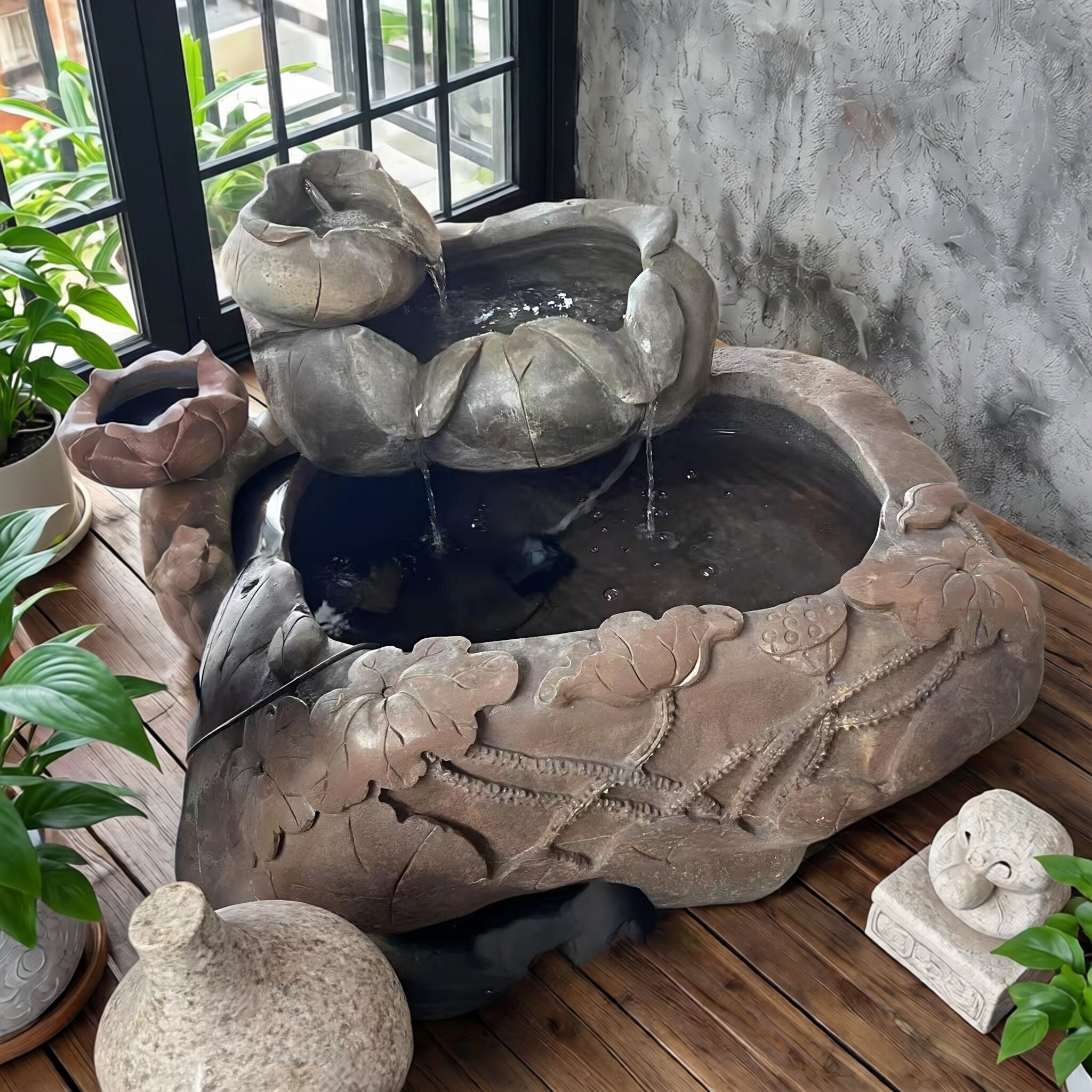石头鱼缸流水摆件养鱼艺术天然雕刻阳台室内加湿招财镇宅喷泉鱼池