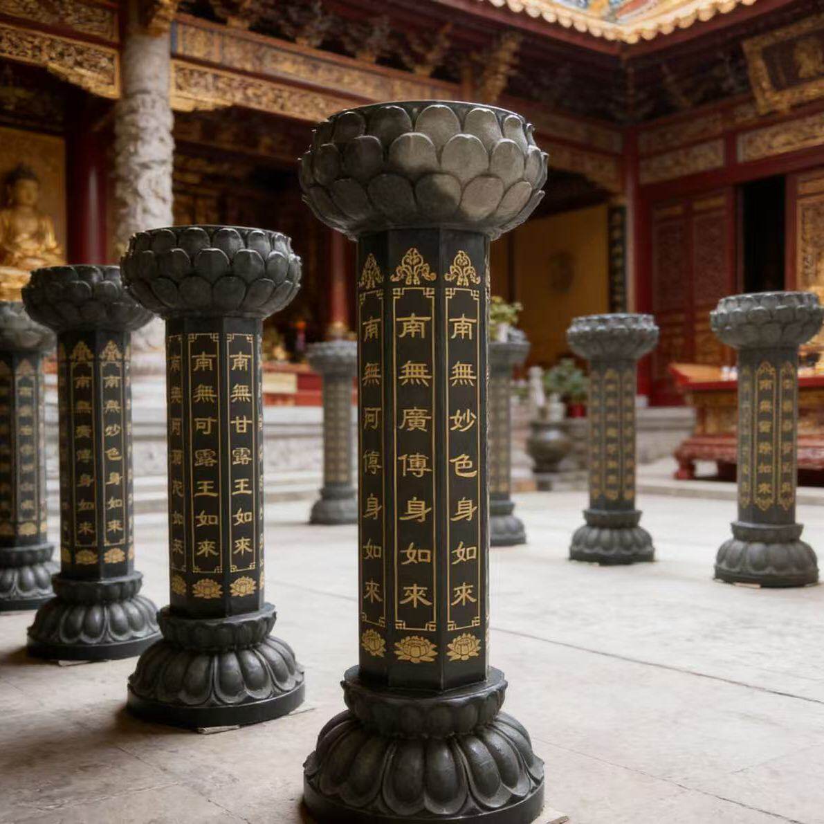 中式传统石雕莲花柱佛像底座雕刻工艺品宗教建筑装饰柱布施台摆件