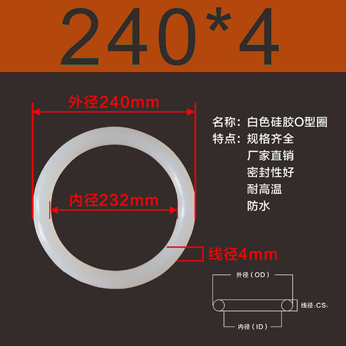密封圈O型圈矽胶外径12-600mm粗细4mm红白矽胶耐磨o型密封件大全