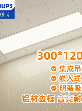 飞利浦集成吊顶led平板灯300x1200嵌入式长条灯天花板自装格栅灯