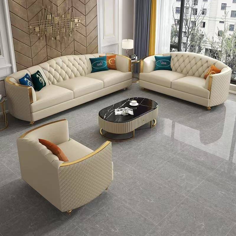 现代轻奢风客厅直排三四人位真皮沙发时尚组合大小户型家具皮沙发