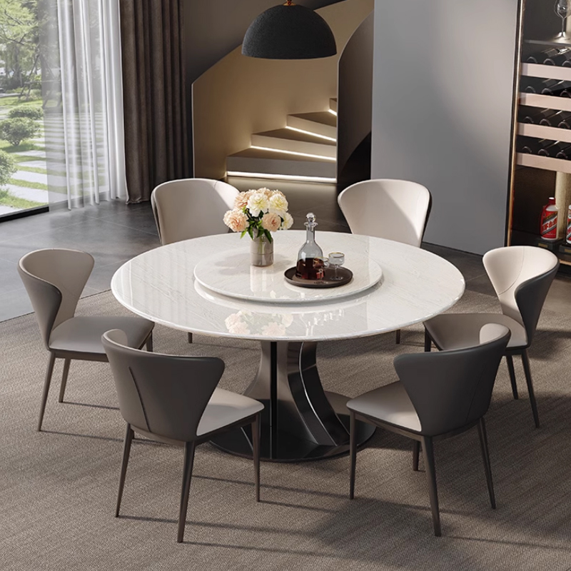琳琅梦居轻奢天然卡里冰玉奢石圆餐桌带转盘家用大理石餐桌椅组合