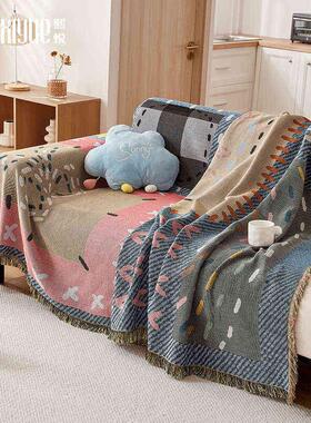 花卉沙发巾全盖高级感绿色四季款创意个性沙发套简约温馨盖布罩