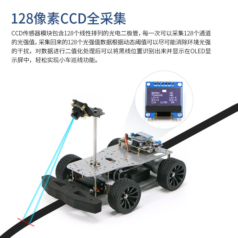线性CCD模块视觉识别小车巡线循迹感测器TSL1401线阵动态阈值算法