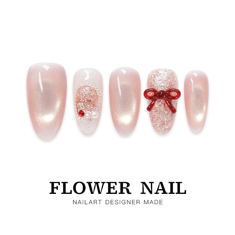 花芷「蜜桃香颂」公主风粉色纯手工美甲穿戴甲猫眼中长款2026新款,彩妆/香水/美妆工具,穿戴甲/甲片,淘宝优惠券,粉丝福利购,淘宝优惠卷