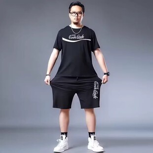 运动套装 t恤五分裤 男夏季 胖子宽松短袖 冰丝凉感加肥加大男装 大码