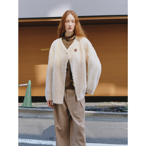 宽叠斜门襟美利奴付智恩休闲简约