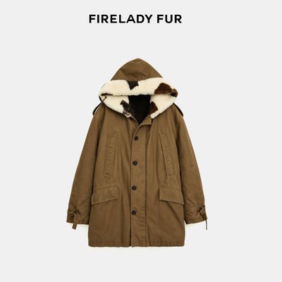 【CHIC PARKA】付智恩 心跳荒野 奶牛纹美利奴连帽皮草派克外套女