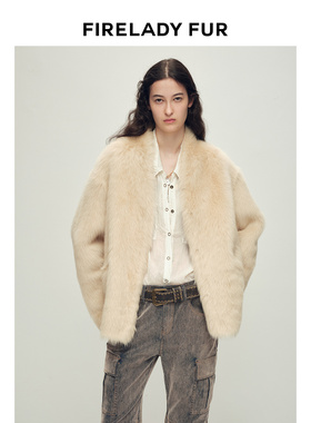 付智恩 冷杉与蜜 意大利进口直毛落肩托斯卡纳皮毛一体皮草外套冬