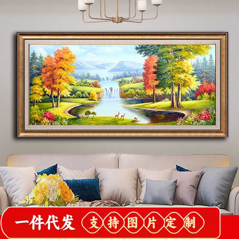 2019新款5d钻石画满钻石绣聚宝盆鹿客厅贴钻十字绣大幅风景砖石画