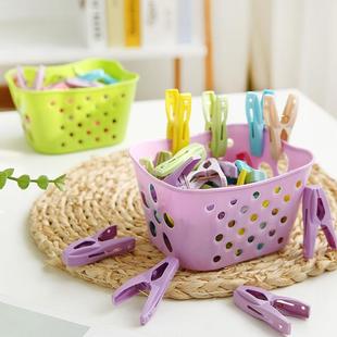 30个装强力防风夹晾衣夹晒衣夹 塑料带收纳篮小夹子棉被晾晒夹