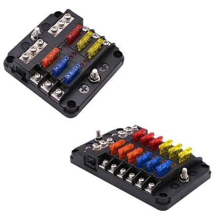 6路12路保险丝盒房车游艇专用多路带LED指示灯螺丝接线保险丝盒