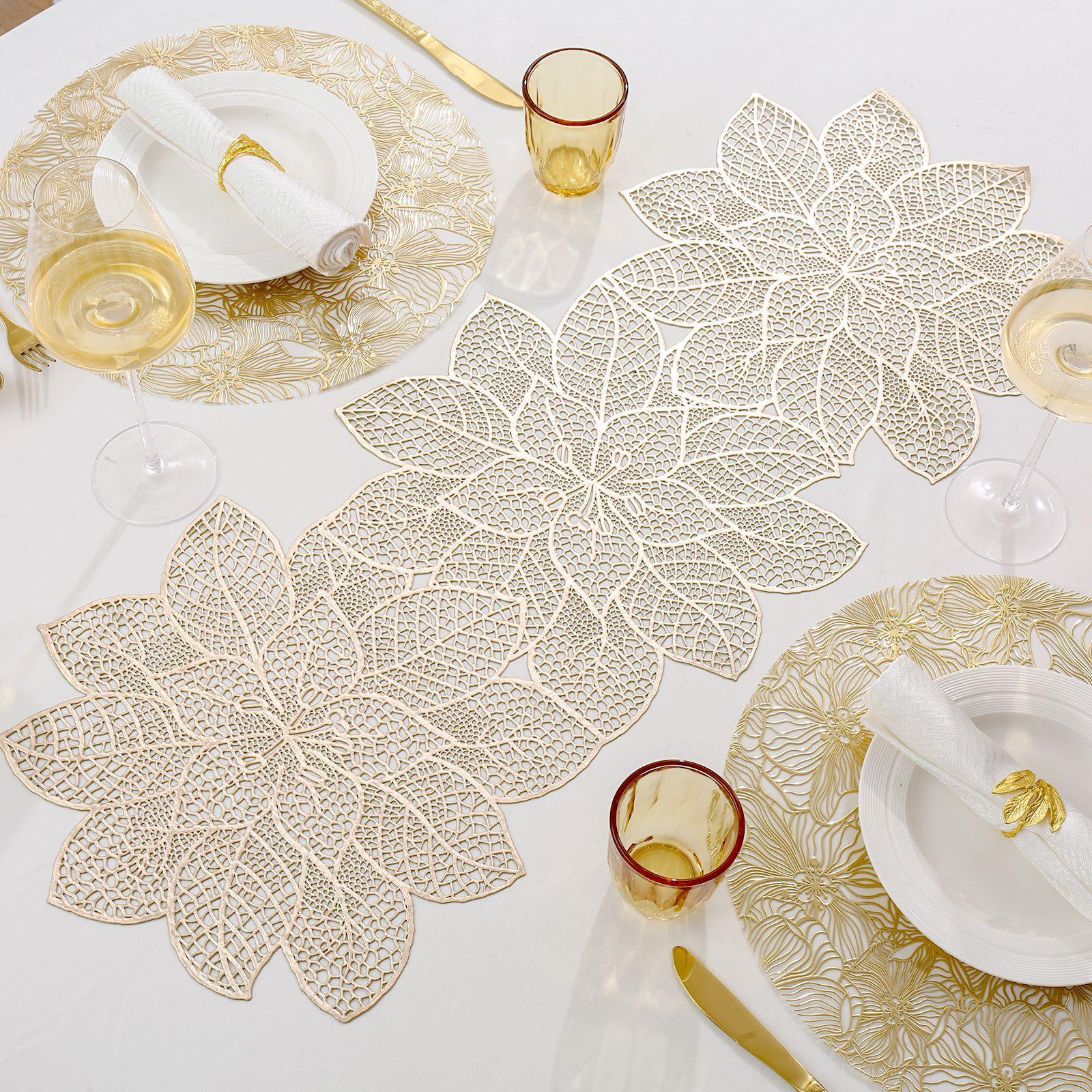 PVC桌旗轻奢长方形餐垫隔热装饰家用盘垫跨境烫金金色餐垫