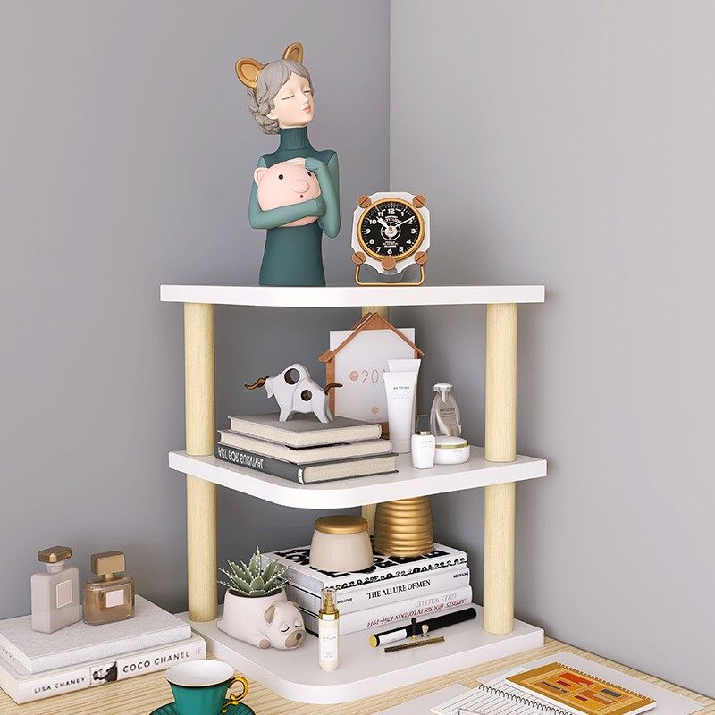 7K桌面转角置物架办公桌桌上简易小型书架书桌拐角双层收纳实木架