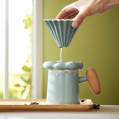 厂家直销手冲咖啡滤杯陶瓷折纸滤杯滴滤式陶瓷滤杯托V60咖啡器具