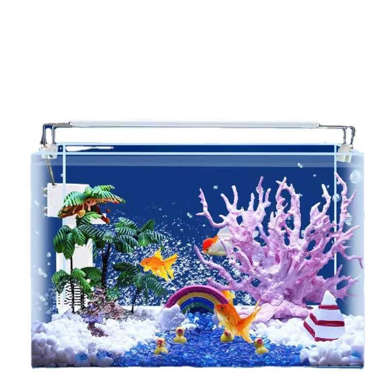 小鱼缸玻璃鱼缸家用客厅懒人免金鱼缸阳台桌面生态造景水族箱