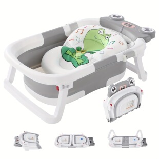 Foldable Youngsters Bathtub with Soft Cushion Thermometer