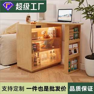 岩板吧台实木隔断高级可移动餐桌小户型家用客厅多功能储物柜 日式