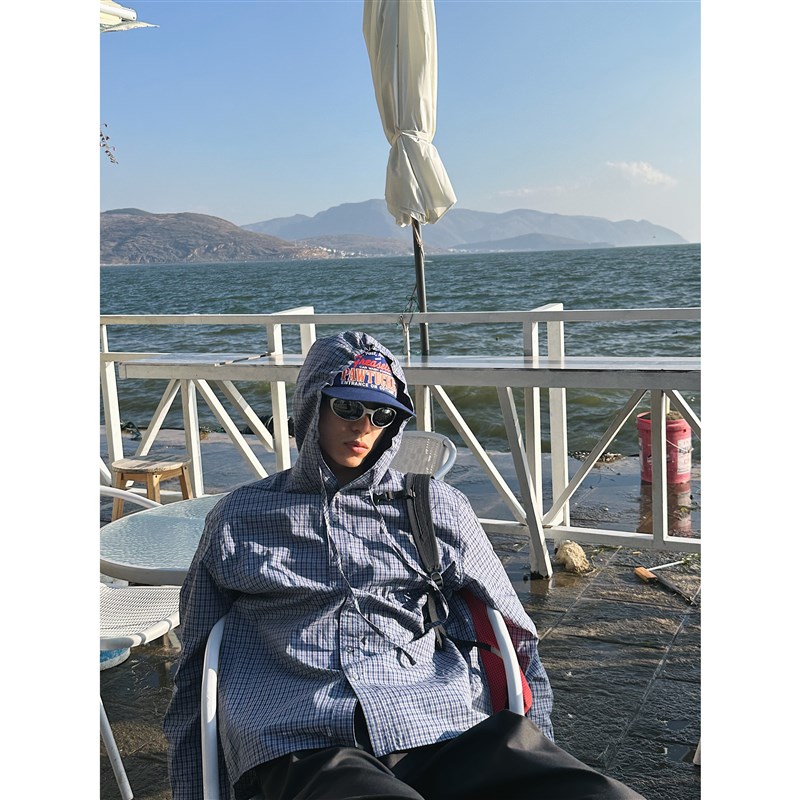 mcxmciii吂司其 红蓝CP高回头 连帽手袖压褶格子衬衫外套可防晒