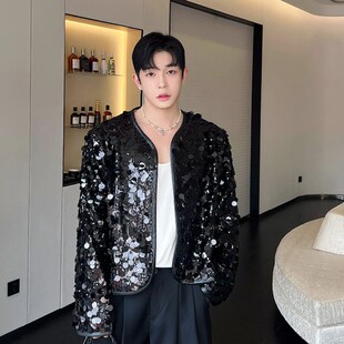 男装舞台大码亮片演出服装男夹克外套开衫亮闪闪歌手短款上衣外套