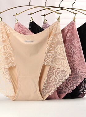 本命年红色120-250斤女加肥加大码200斤胖MM高腰性感蕾丝网纱内裤