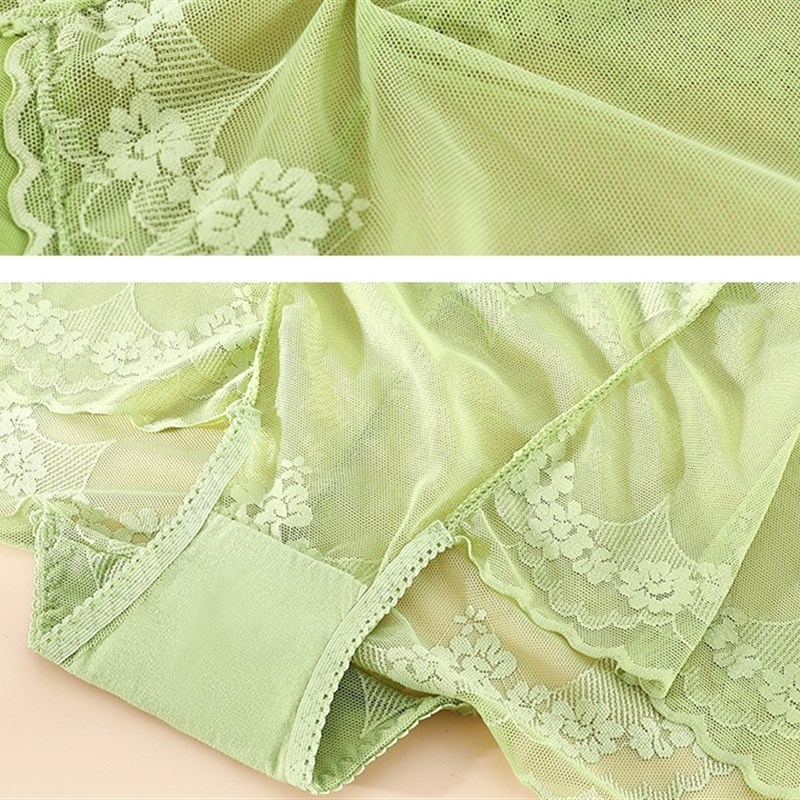 新款黑色中腰蕾丝内裤女纯棉底档无痕大码网纱透明迷人胖mm三角