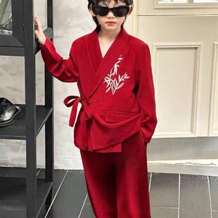 儿童西装套装2024秋季男童小西服绣花汉服走秀宽松生日礼服演出服