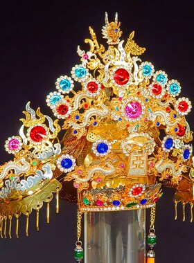 手工水钻神明头冠 合金开漳圣王吴府千岁头饰 摆件祝福国风设计