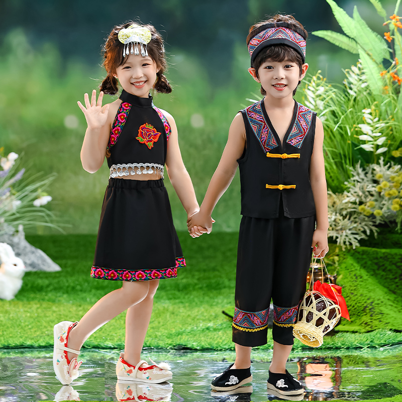 六一儿童少数名族款民族演出服装男女童苗族彝族瑶族幼儿舞蹈表演