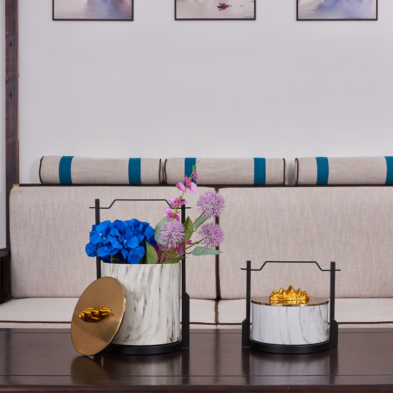 新中式家居收纳首饰盒软装饰品客厅卧室玄关大理石装饰盒花器摆件