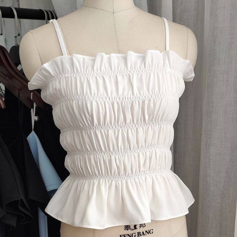 夏天新款粉色褶皱吊带背心下摆荷叶边小衫露肩木耳边甜美外穿上衣,女装/女士精品,背心吊带,淘宝优惠券,粉丝福利购,淘宝优惠卷