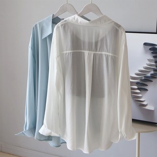 百搭款白色衬衫遮阳防晒外套女夏天薄款休闲宽松长袖防晒衫空调衫