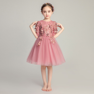 儿童晚礼服公主裙女童婚纱小花童蓬蓬纱主持人钢琴表演服长袖冬天