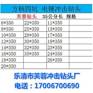 电锤钻头 冲击钻头 芙蓉钻头6 350mm一字头 35公分长 方柄四坑