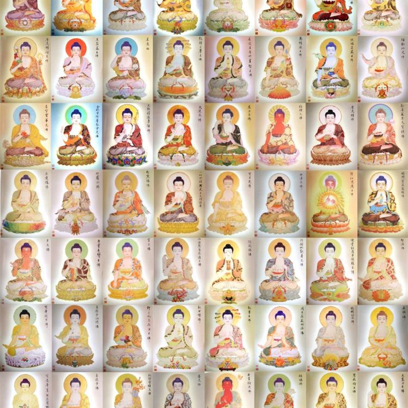 大小款水墨 88八十八佛 佛像画像挂像丝绢卷轴挂画自粘贴画可带框