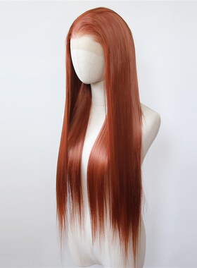 姜棕色前蕾丝化纤铜红色高温丝假发逼真自然欧美长直发整顶假发套