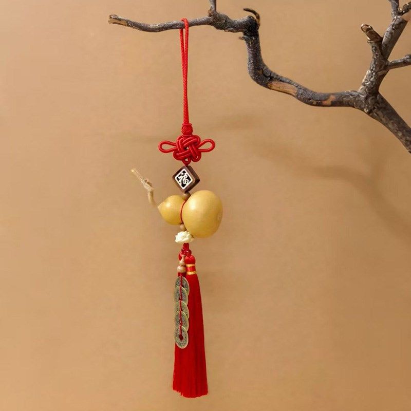 中国结门对门天然葫芦穗子挂件饰红色流苏五帝铜钱葫芦流苏挂饰品