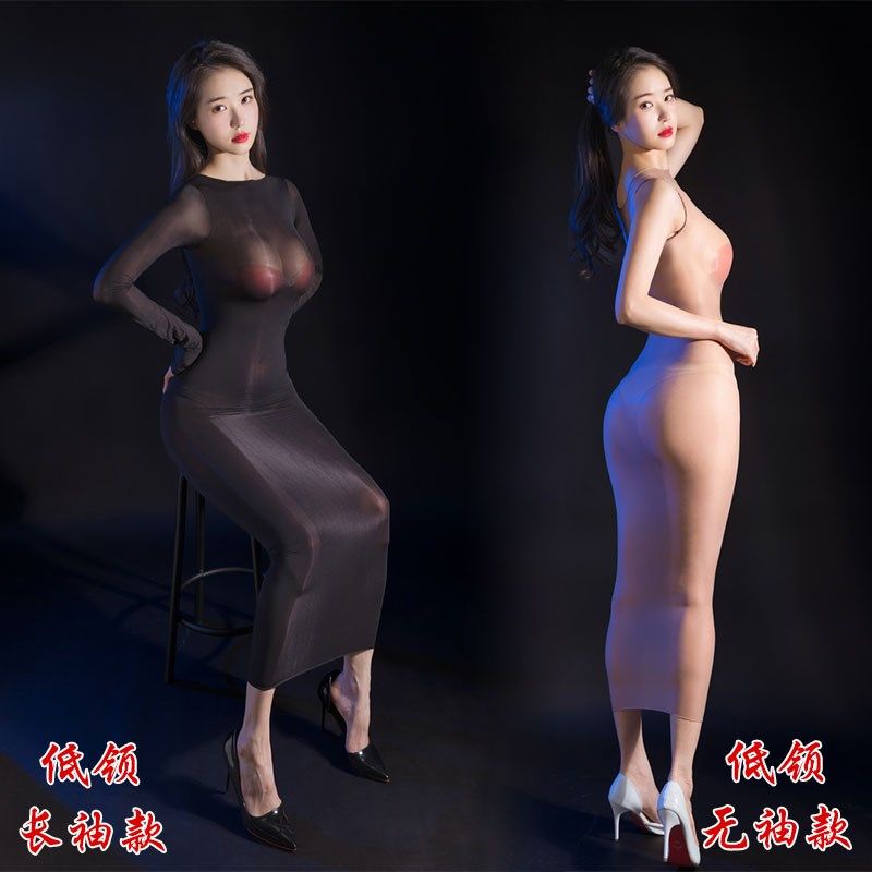【无缝裙】912针薄无侧缝无袖长袖油亮丝滑手指连衣裙可定制长度