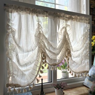 免打孔隔断帘头 罗马帘提拉帘升降帘窗帘波浪帘 美式 北欧纱帘窗纱