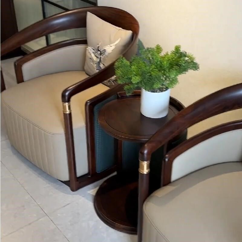 新中式乌金木休闲椅三件套组合客厅沙发圈椅别墅禅意太师椅阳台椅