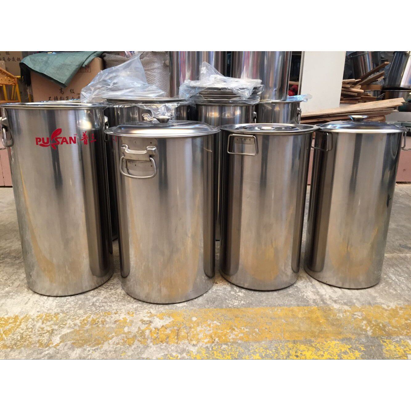 不锈钢高身汤桶带盖圆桶提水桶提桶加厚白钢汤桶22cm高45cm奶茶桶