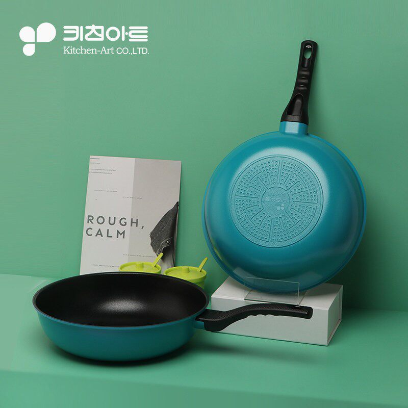 韩国进口Kitchen-Art钻石技术不粘锅蓝色轻量平底炒锅30cm单用轻