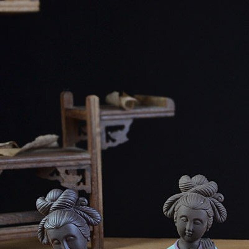 紫砂美女仕女陶瓷雕塑人物琴棋书画创意家居客厅桌面古典饰品摆件