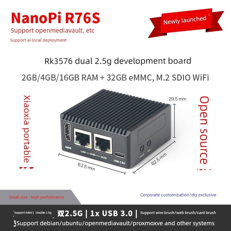瑞芯微RK3576友善NanoPi R76S开发板LPDDR5双2.5G网卡HDMI AI部署