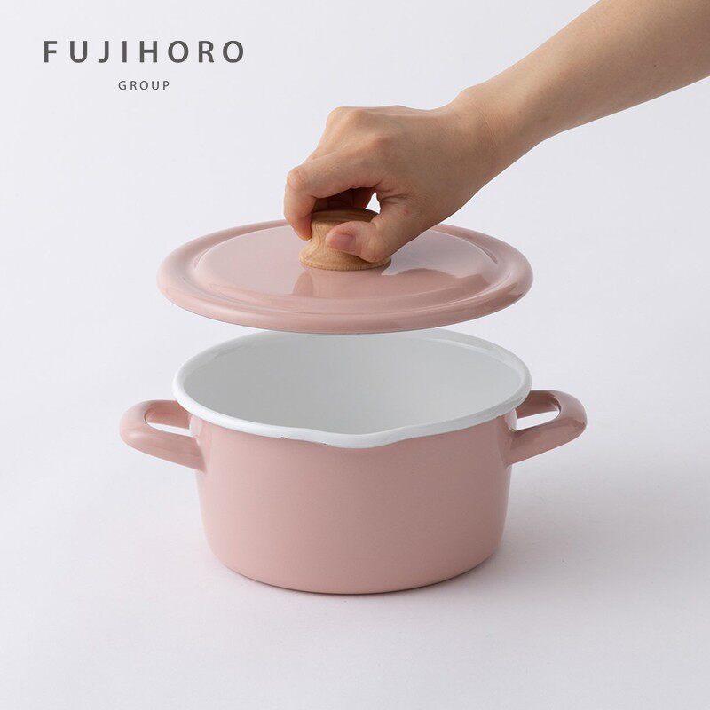 日本FUJIHORO富士珐琅双耳锅搪瓷汤锅泡面单柄辅食奶锅honey ware