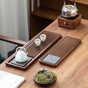 简约乌金石竹制干泡盘 重竹茶盘家用茶具托盘茶台排水蓄水双用日式